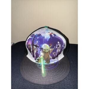 NWT Star Wars Yoda Kids SnapBack Flat Brim Bill Hat Light Saber Glows In Dark